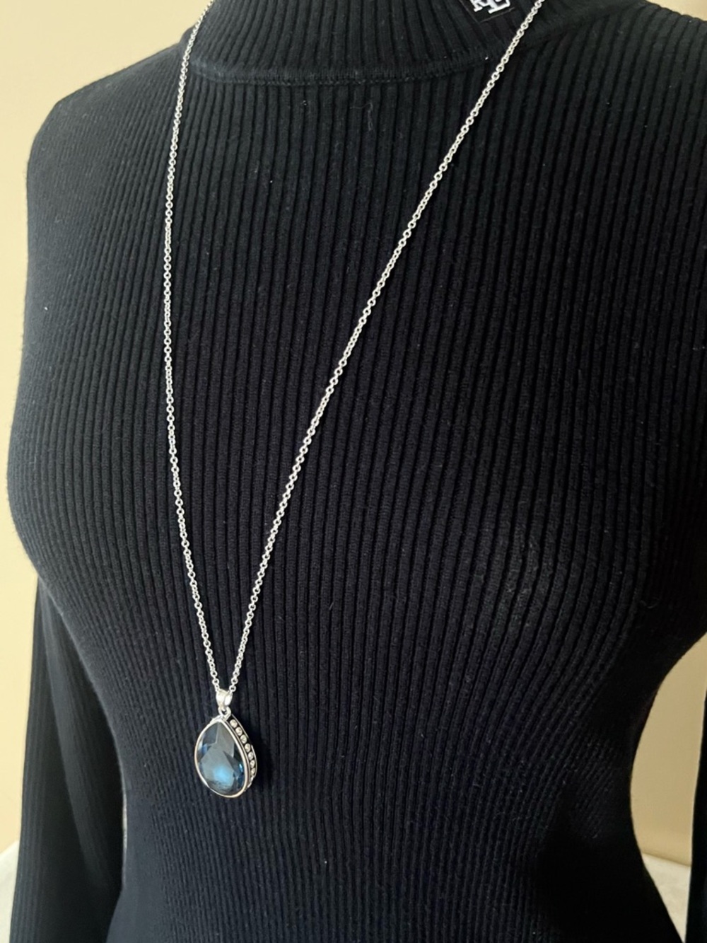 Touchstone Crystal Silver Teardrop Pendant with Blue Crystal - Picture 3 of 4